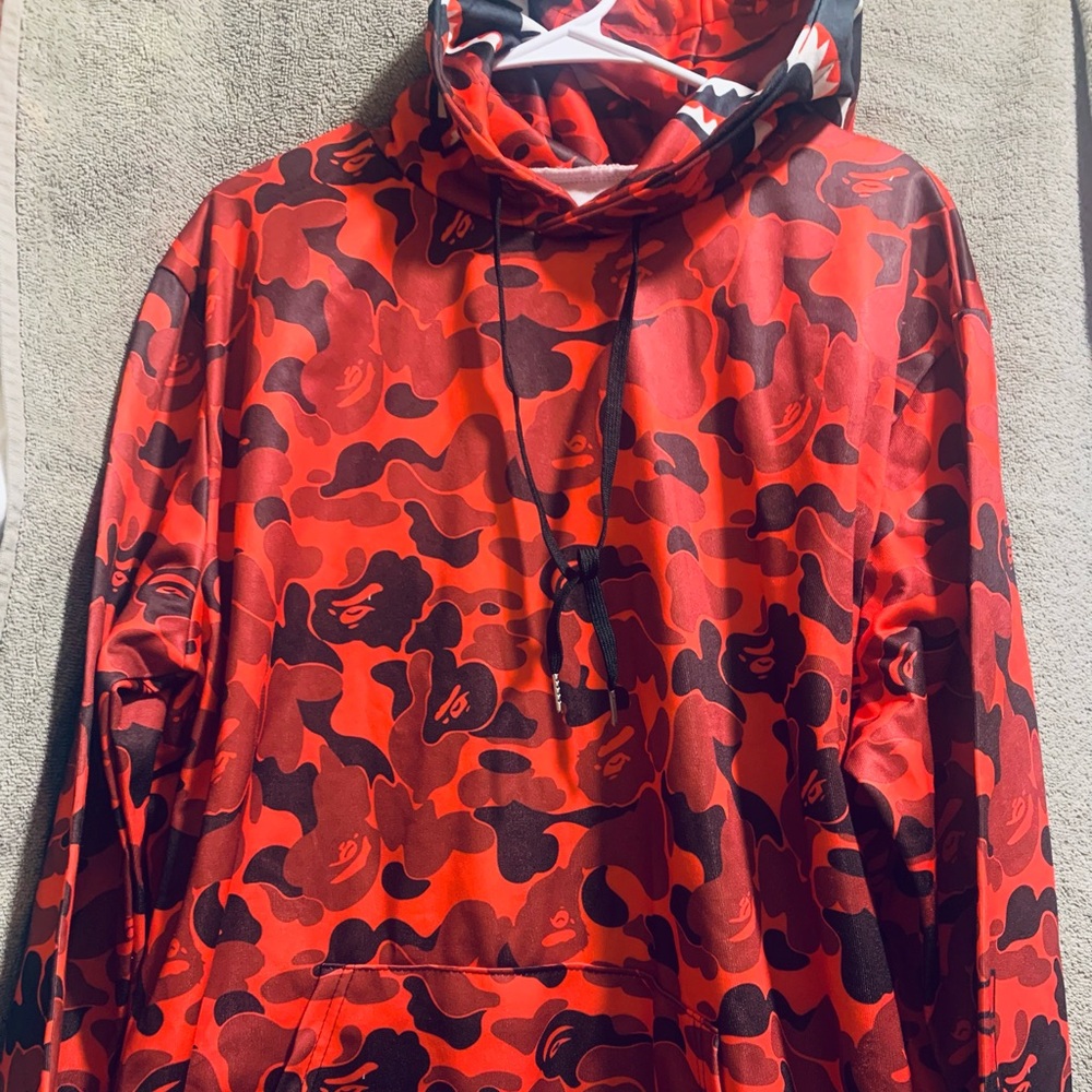 BAPE Red and Black Camouflage Hoodie